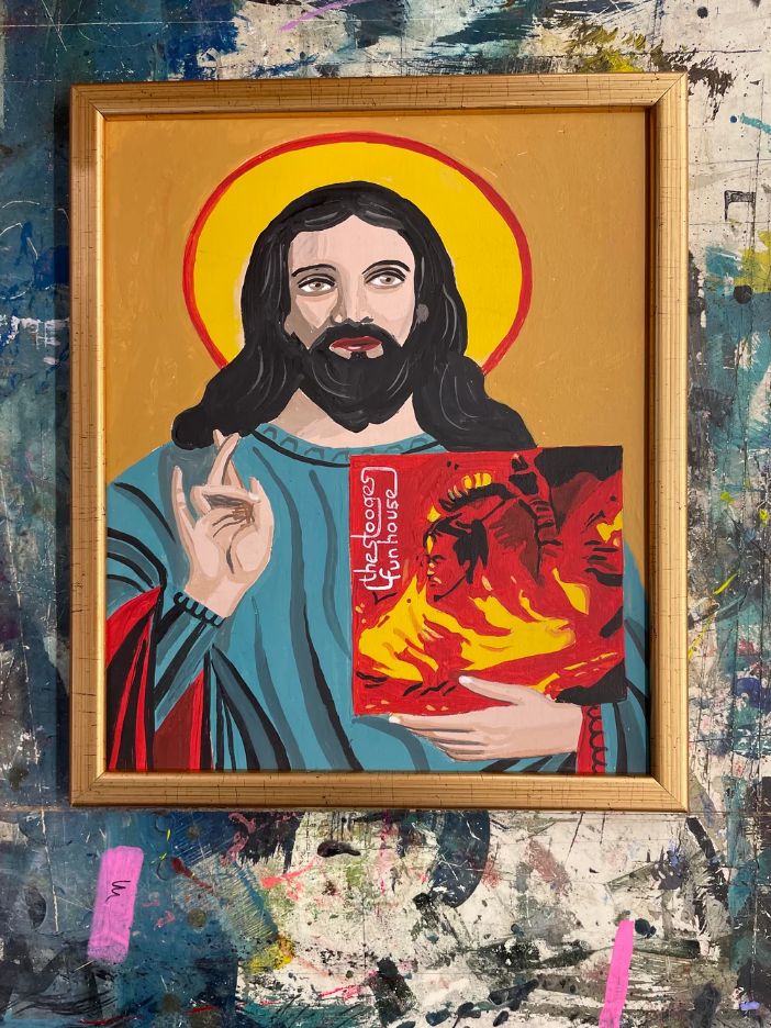 Pulpbrother Fun House című élénk színű, vidámparki hangulatú pop-szürrealista akrilfestménye