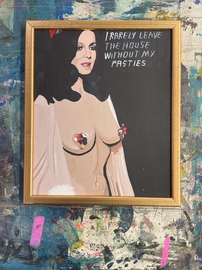 Pulpbrother Pasties című humoros, péksütemény-motívumú pop-art akrilfestménye