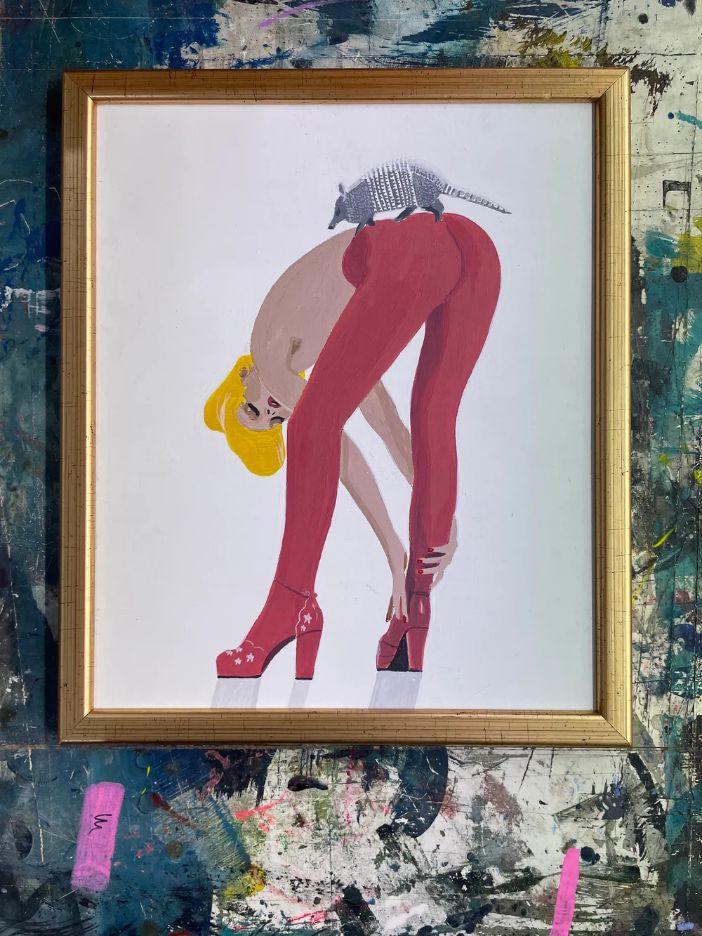 Pulpbrother The Armadillo című színes akrilfestménye egy tatúról, pop-szürrealista stílusban