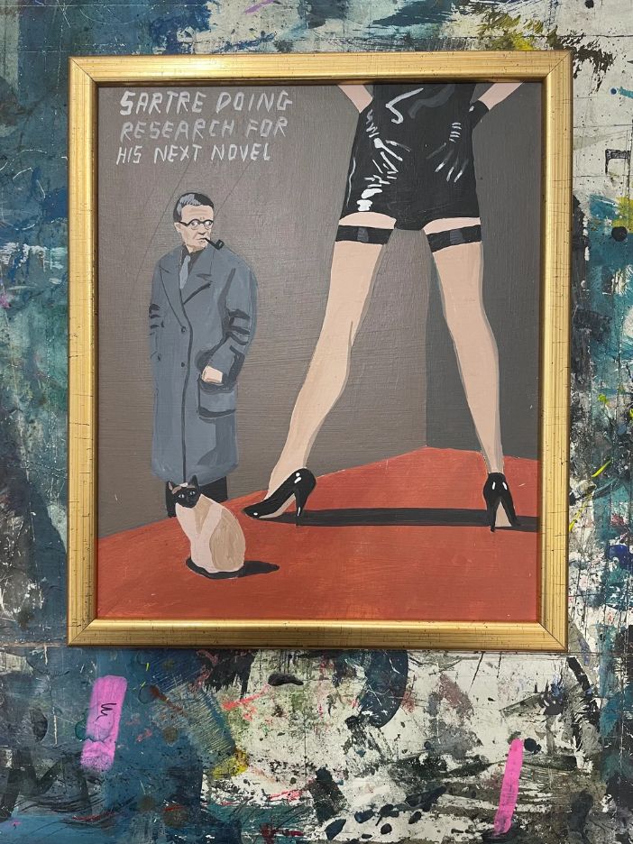 Pulpbrother Sartre című humoros pop-art portréja Jean-Paul Sartre alakjával