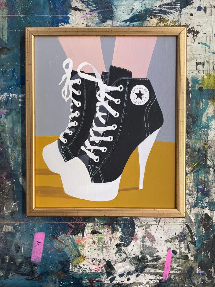Pulpbrother Converse című pop-art akrilfestménye tornacipő-motívummal