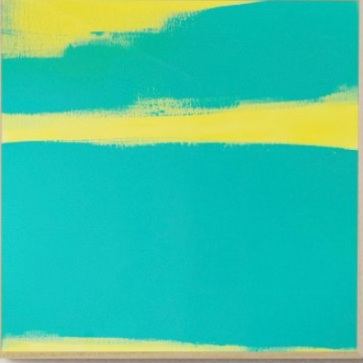 Duochrome Landscape - turquoise green and yellow - 50x50cm, acrylic on canvas