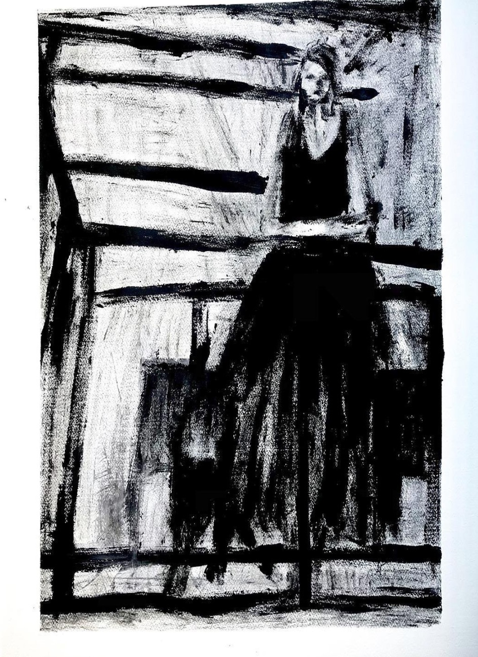 The girl who brings different earrings for every day of the festival - acrylic on paper, 56x77cm