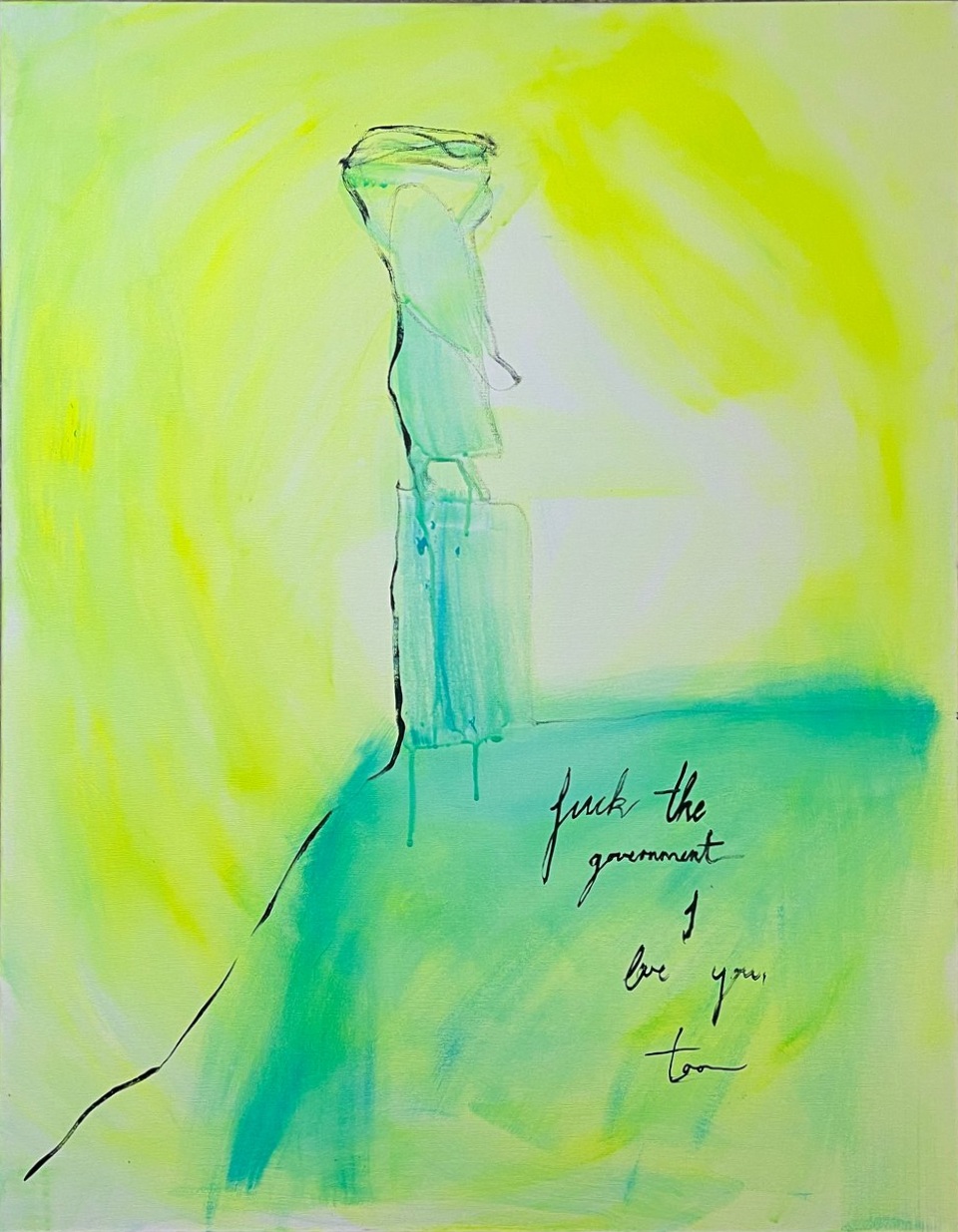 My Budapest - Liberty is Dancing to Fuck the government I love you too - 90x70 cm, acrylic on canvas