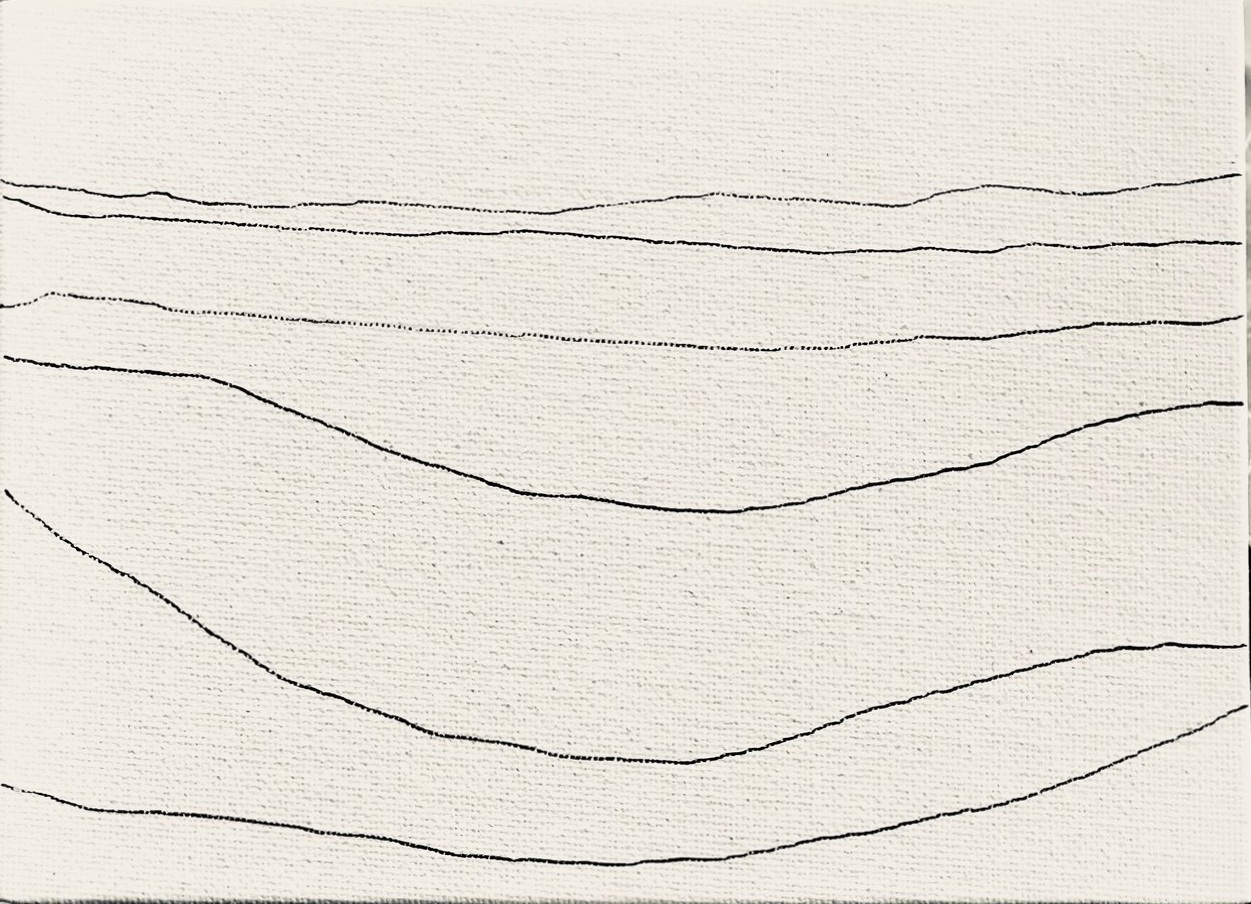 Minimal Distance Six Lines - fineliner on canvas panel, 13x18 cm