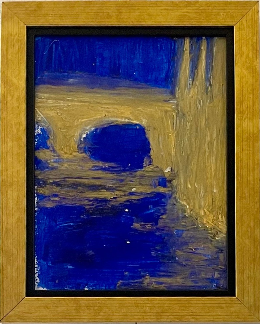 Budapest-ultramarine and gold - '25 - oil chalk on canvasboard, framed