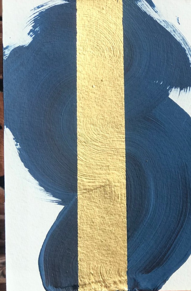 Tiny - prussian blue and 23,75 carat gold - acrylic on aquarelle paper