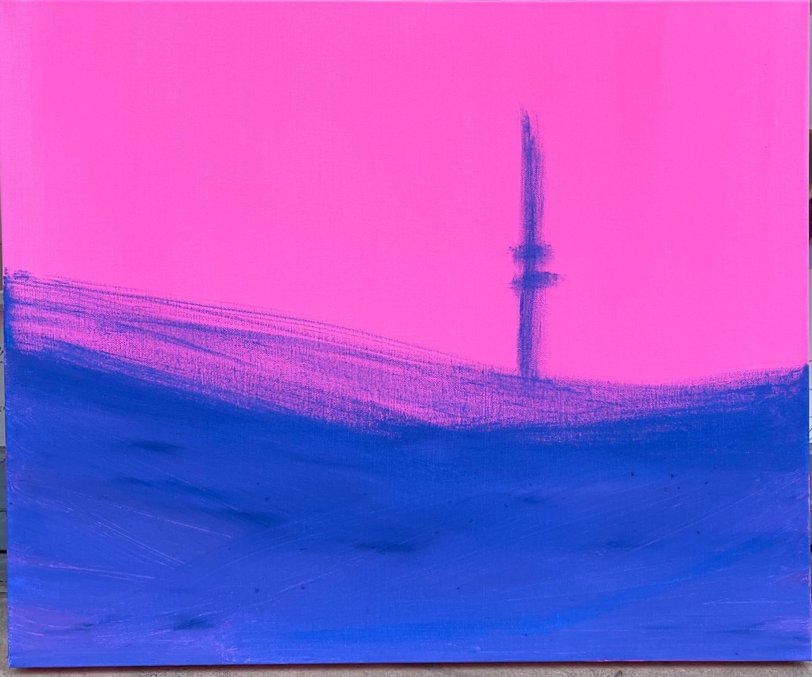 Tv tower - pink, 50x60 cm, mixed technique on canvas