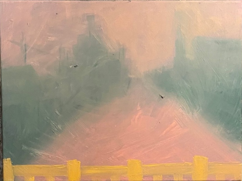 Parliament, cranes, statue of liberty - 30x40 cm, mixed media on canvas
