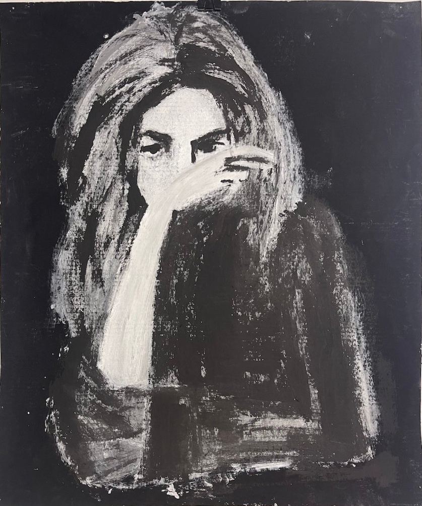 Female portrait, cc 50x60, acrylic on vintage 600 gsm aquarelle paper