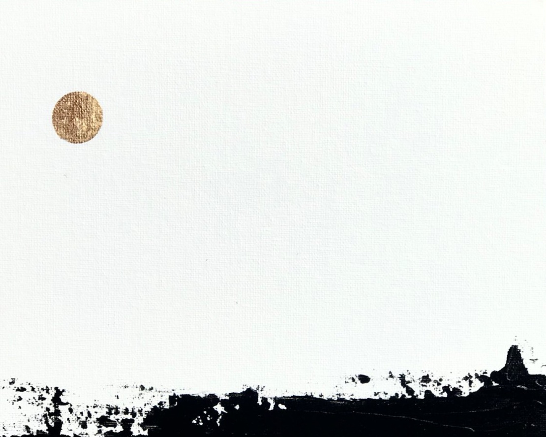 I promised to show what I think about minimalism - acrylic on canvas board 24x30cm with gold