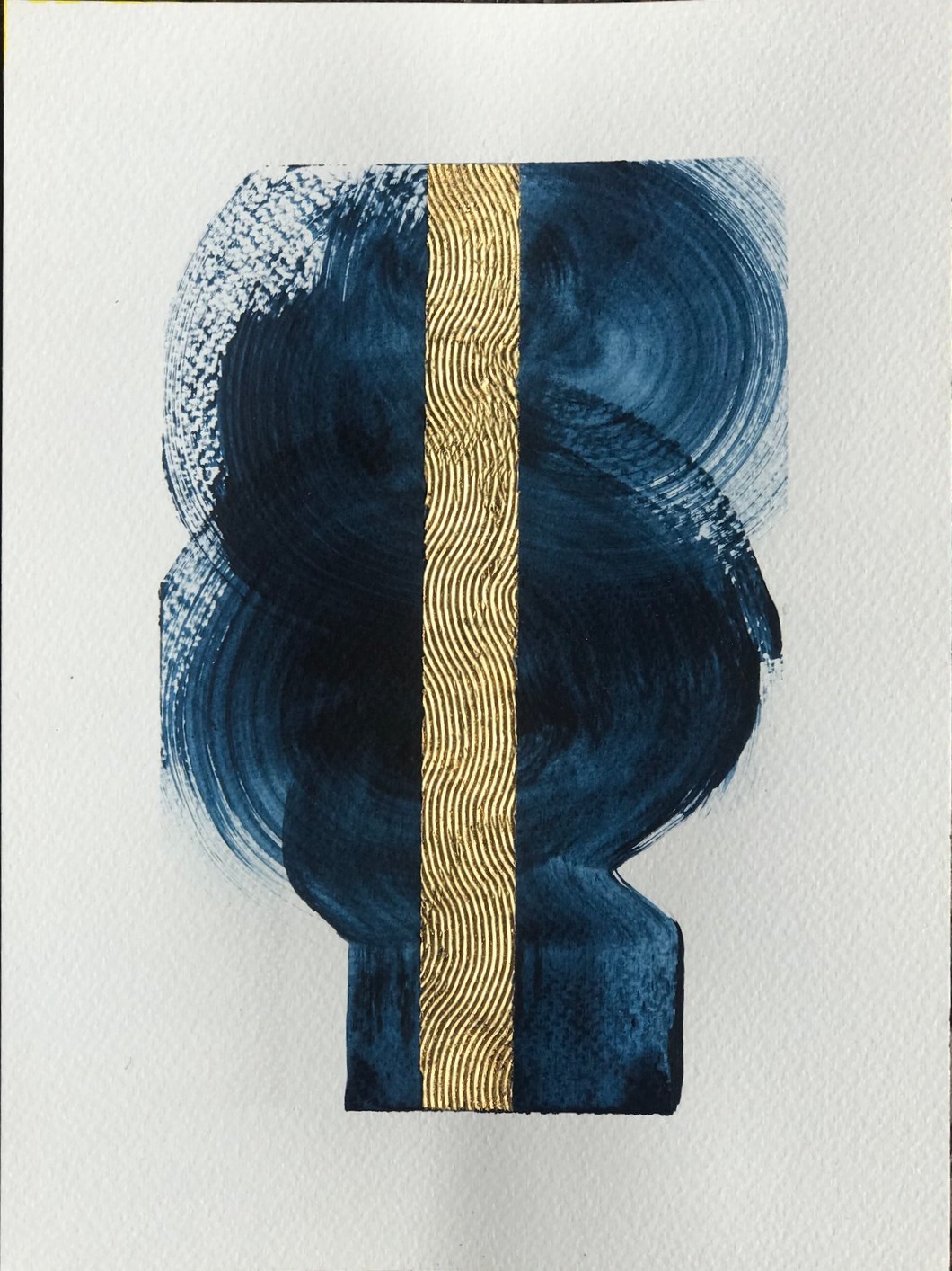 One line - prussian blue and gold - 18x24 cm acrylic and 23,75 carat gold on aquarelle paper